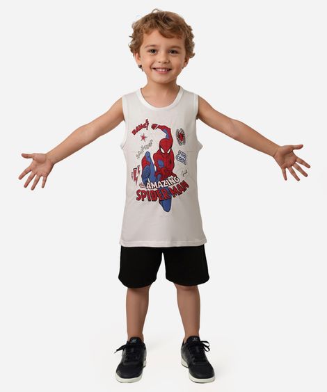 conjunto infantil curto homem aranha off white