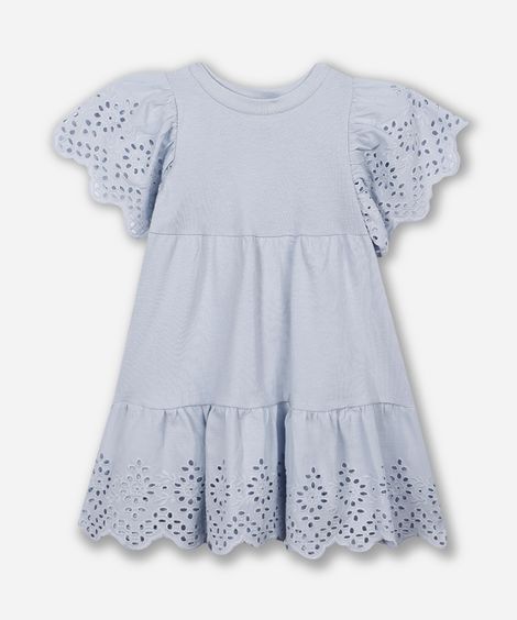 vestido infantil de algodão com bordado azul