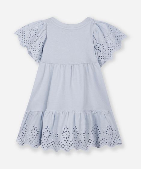 vestido infantil de algodão com bordado azul