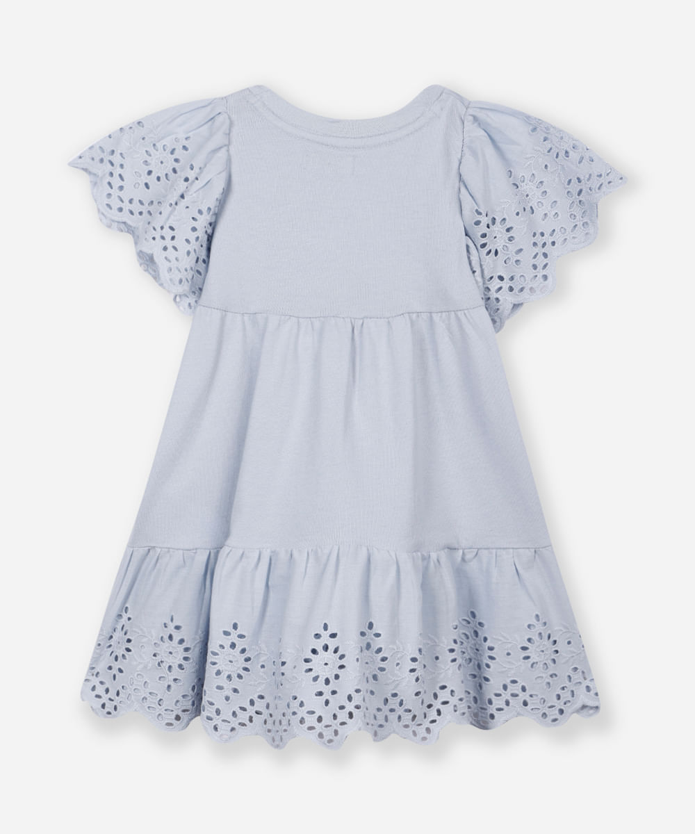 vestido infantil de algodão com bordado azul