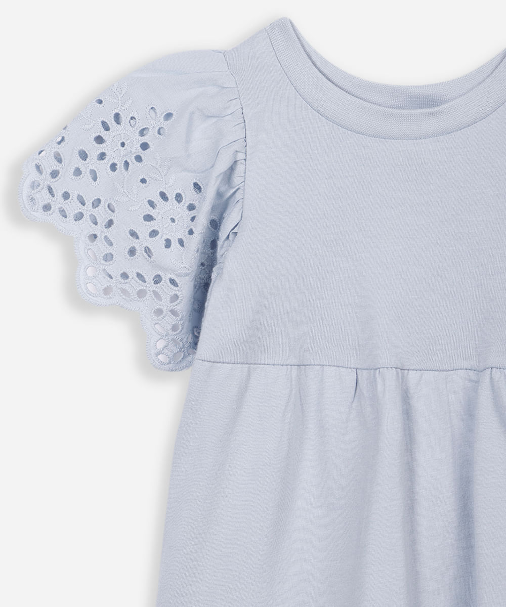vestido infantil de algodão com bordado azul