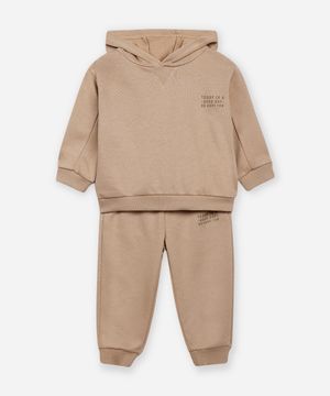 conjunto infantil longo de moletom bege