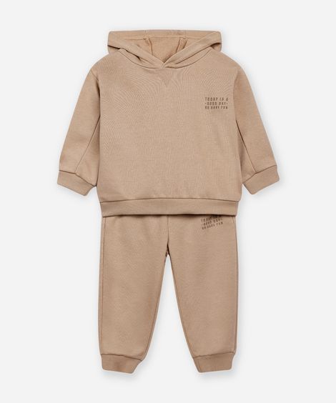 conjunto infantil longo de moletom bege