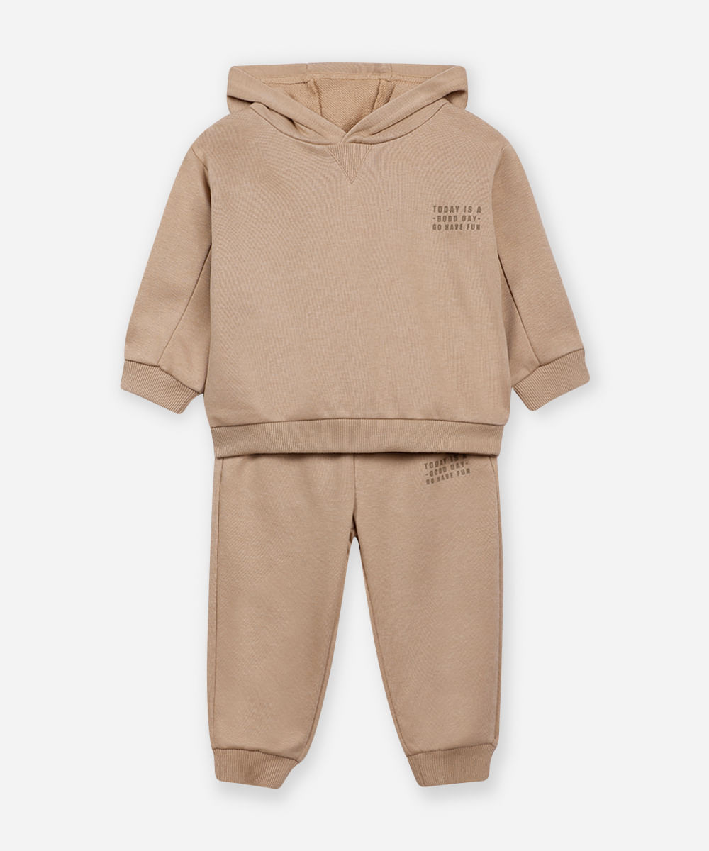 conjunto infantil longo de moletom bege