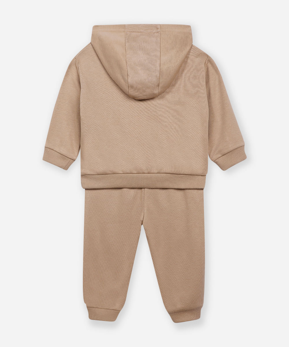 conjunto infantil longo de moletom bege