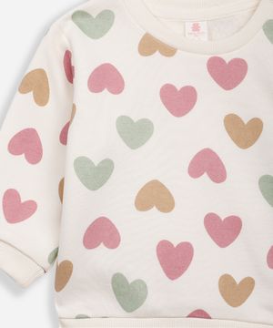 conjunto infantil longo de moletom coração off white