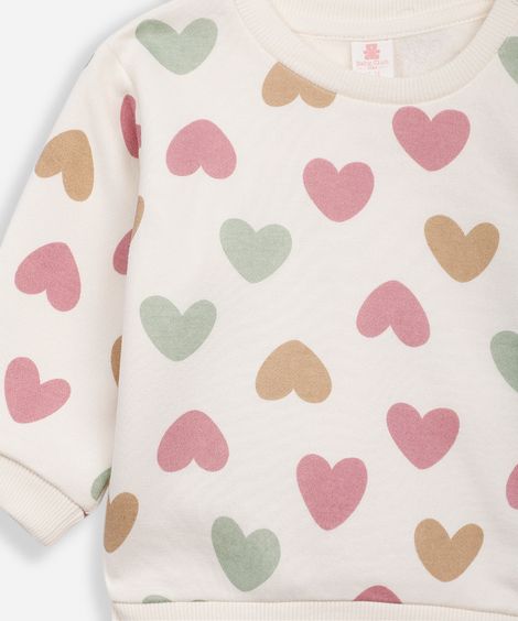 conjunto infantil longo de moletom coração off white