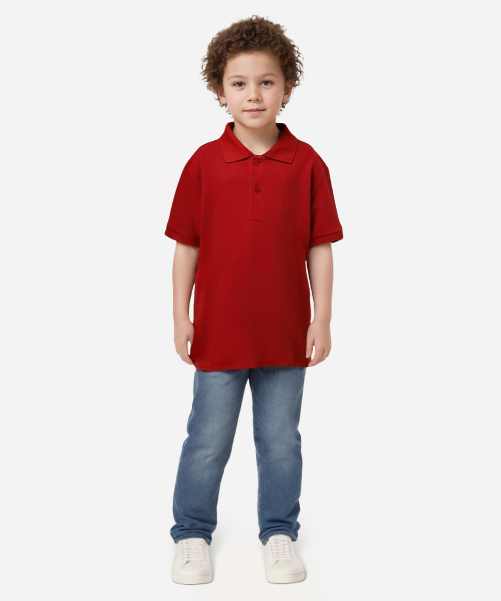 polo de algodão infantil manga curta vermelho