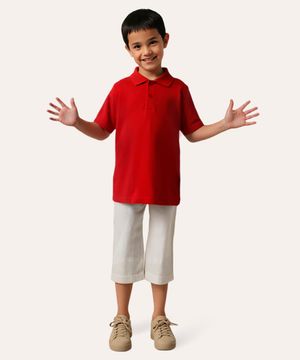 polo de algodão infantil manga curta dinossauro vermelho