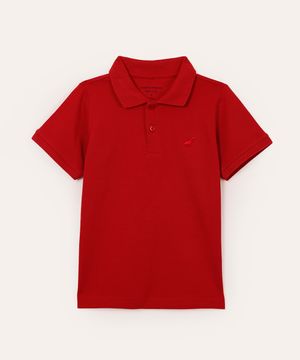 polo de algodão infantil manga curta dinossauro vermelho