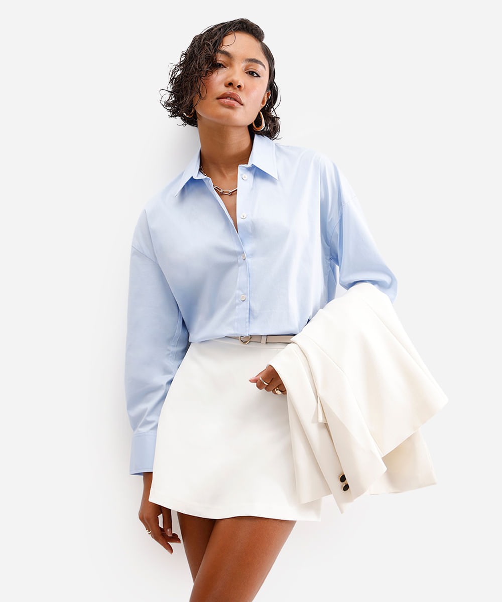 camisa oversized feminina de algodão azul