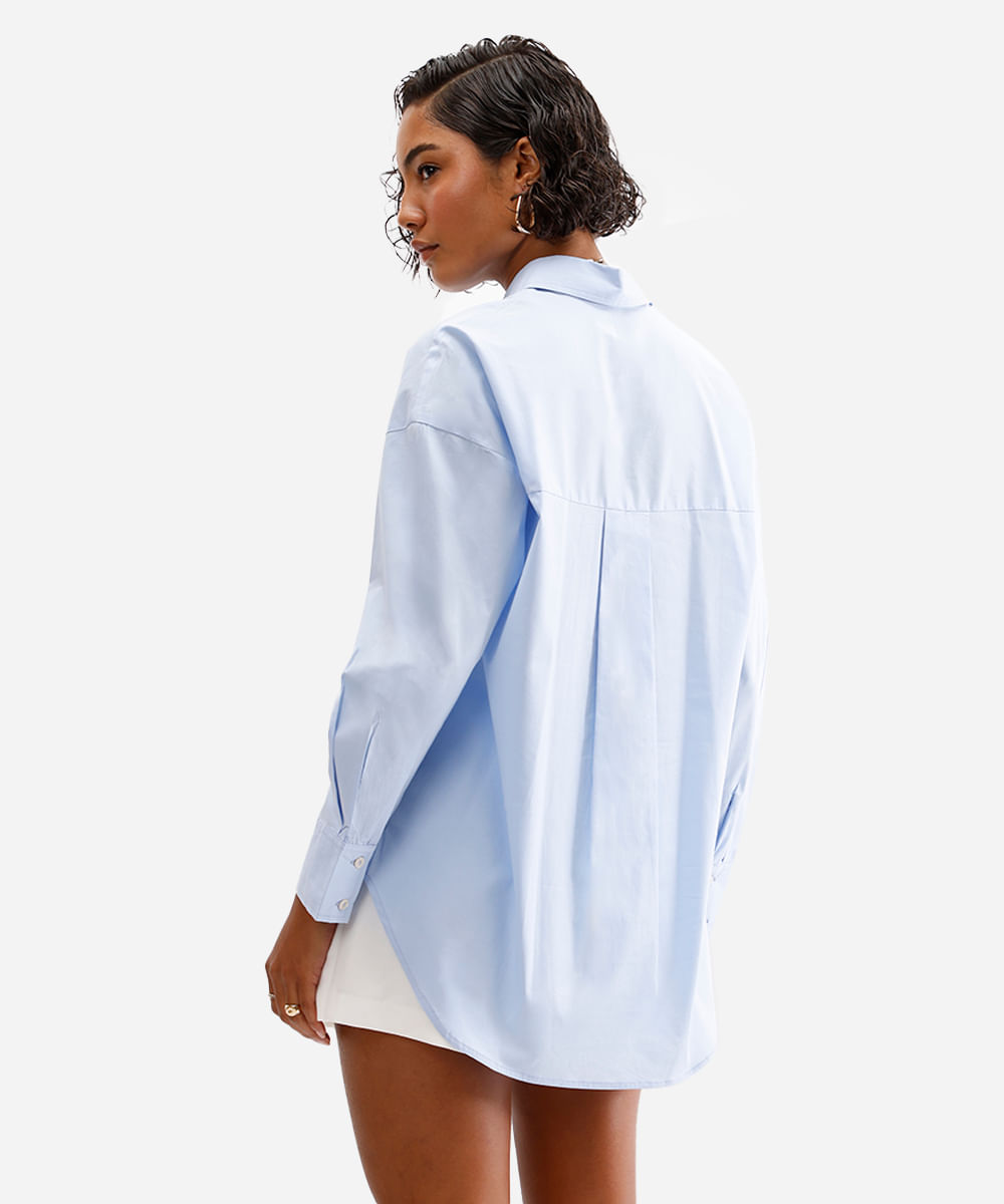 camisa oversized feminina de algodão azul