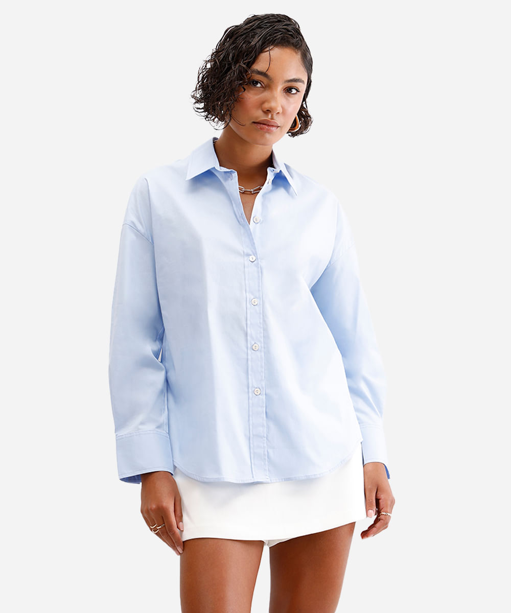 camisa oversized feminina de algodão azul