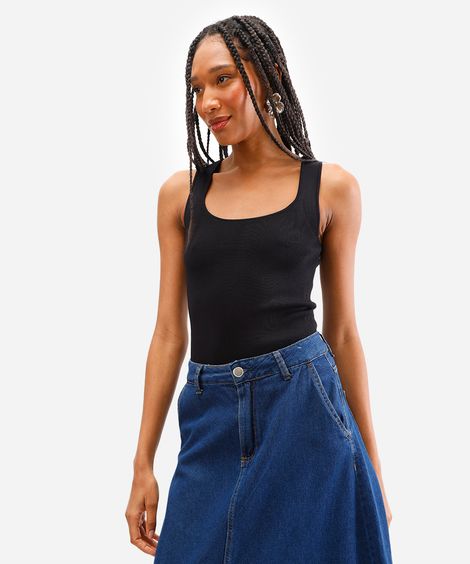 regata feminina de tricot preta