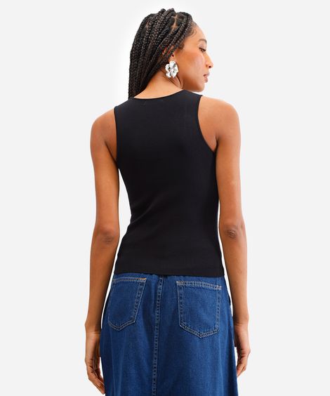 regata feminina de tricot preta