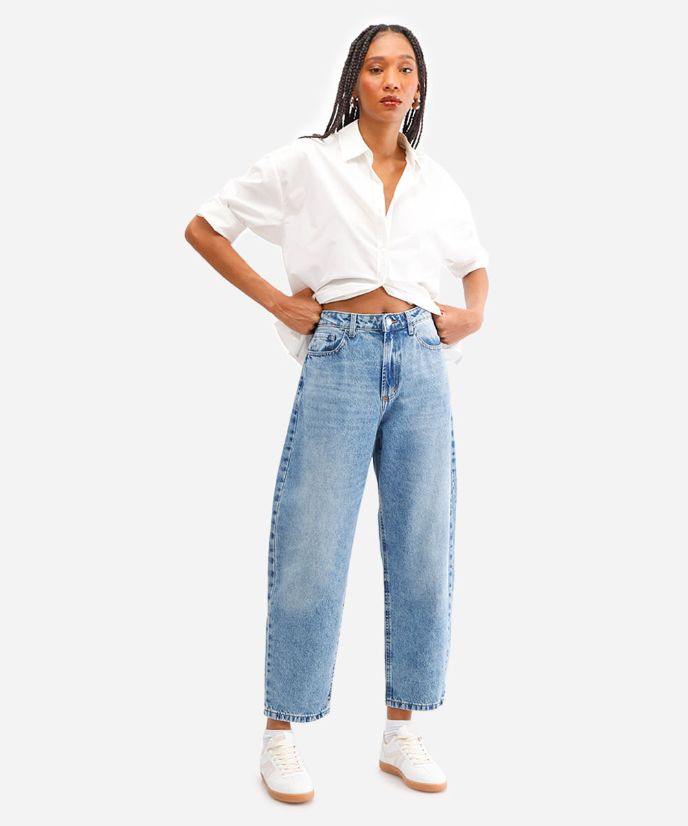 calça balloon feminina jeans azul