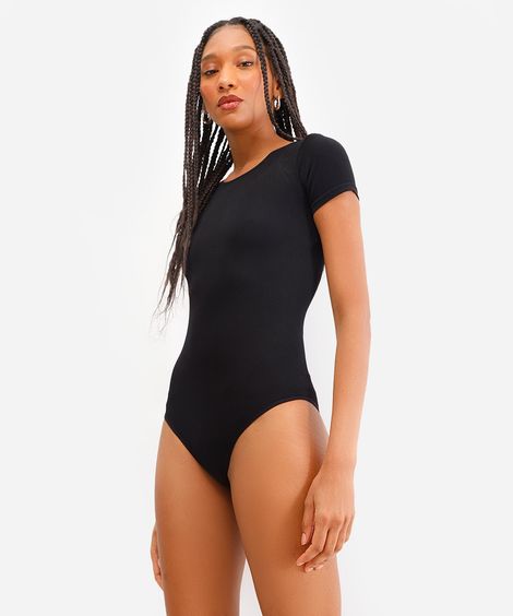 body básico feminino manga curta canelado preto