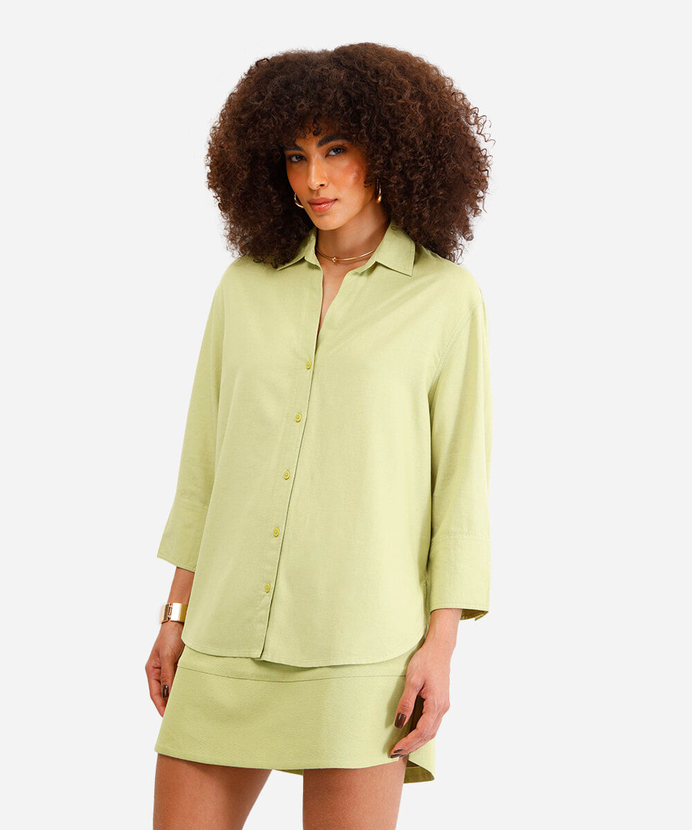 camisa com linho  verde
