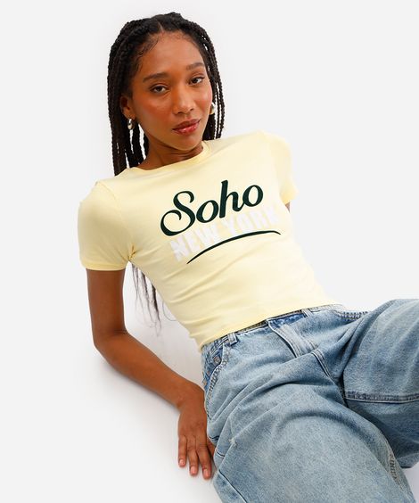 cropped feminino de algodão soho manga curta amarelo