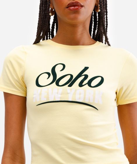 cropped feminino de algodão soho manga curta amarelo