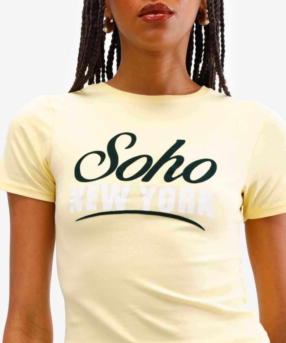 cropped feminino de algodão soho manga curta amarelo