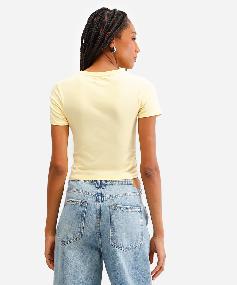 cropped feminino de algodão soho manga curta amarelo