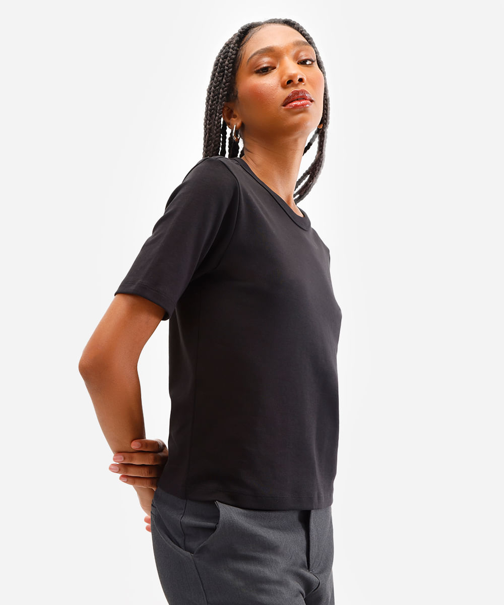 camiseta básica feminina de algodão peruano interlock preta