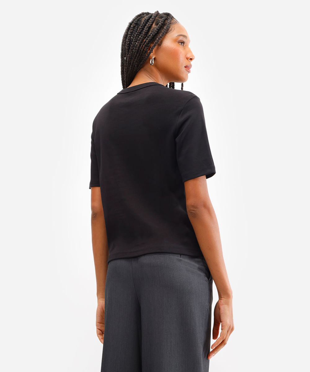 camiseta básica feminina de algodão peruano interlock preta