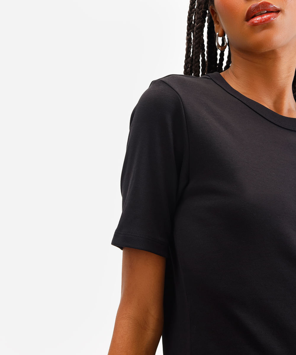 camiseta básica feminina de algodão peruano interlock preta