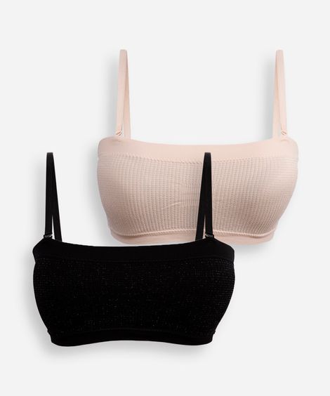kit de 2 sutiãs faixa com lurex colorido