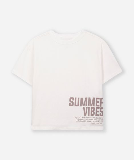 camiseta de algodão juvenil summer vibes off white