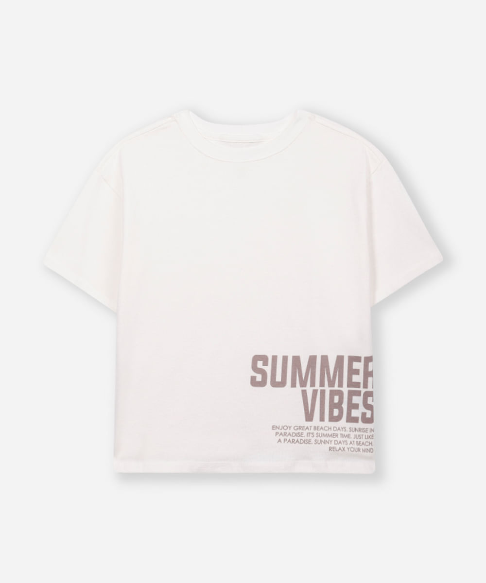 camiseta de algodão juvenil summer vibes off white