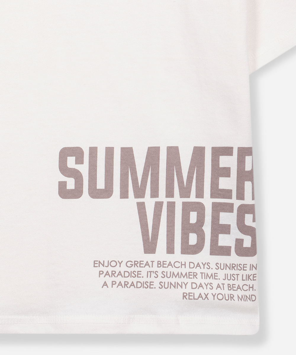 camiseta de algodão juvenil summer vibes off white
