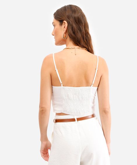 top com linho decote coração off white