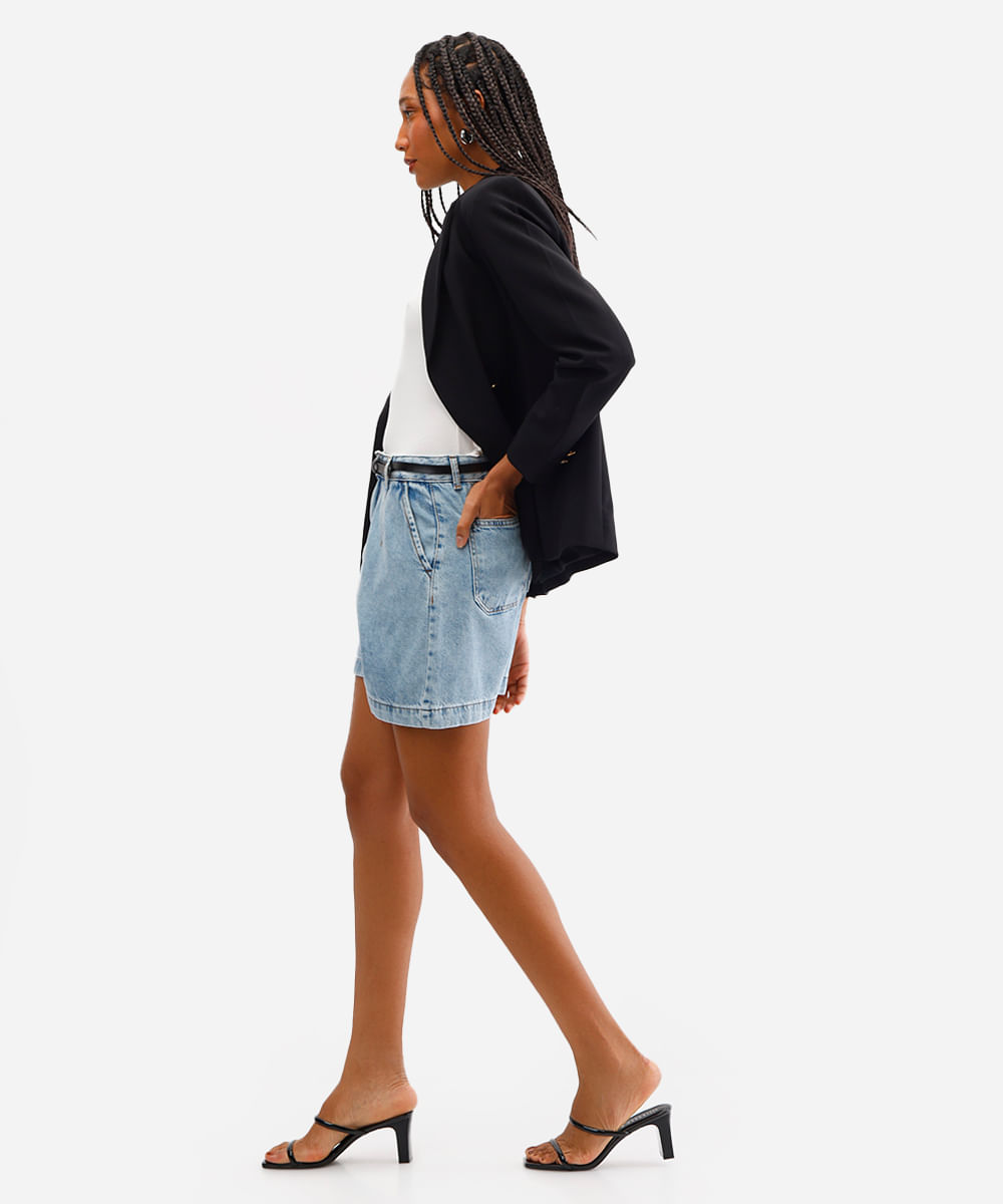 bermuda feminina jeans com cinto azul