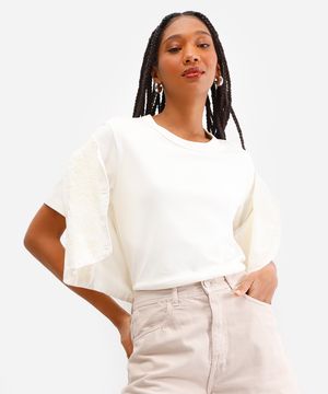 camiseta básica feminina de algodão peruano manga curta off white