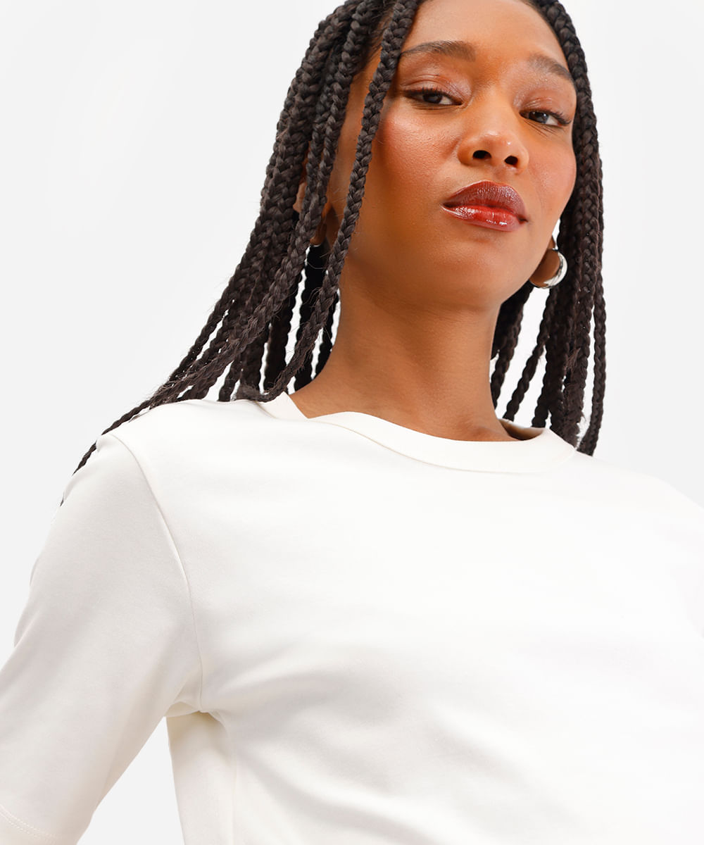camiseta básica feminina de algodão peruano interlock off white