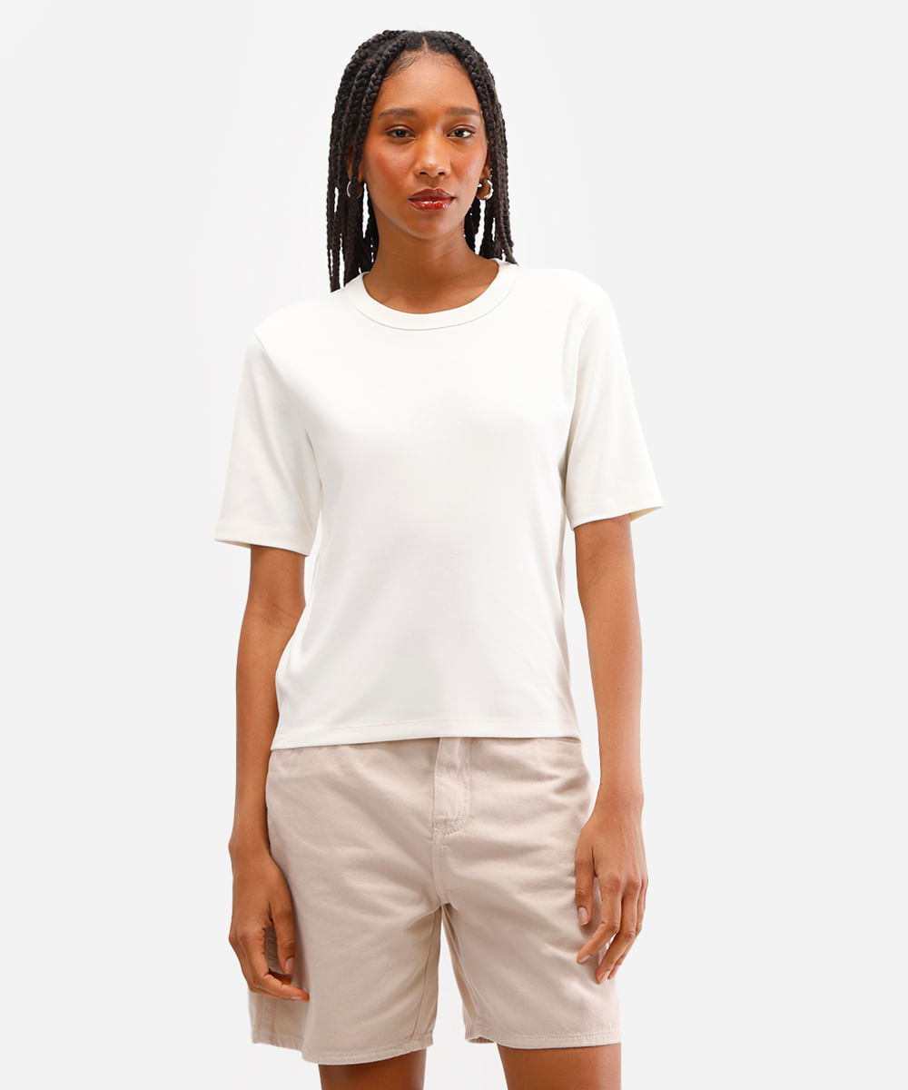 camiseta básica feminina de algodão peruano interlock off white