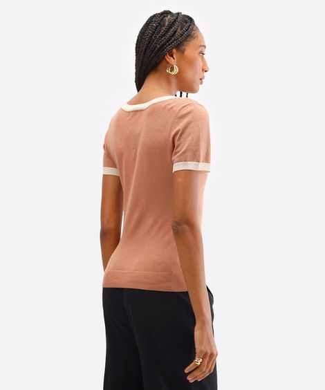 blusa feminina de tricot decote v bege