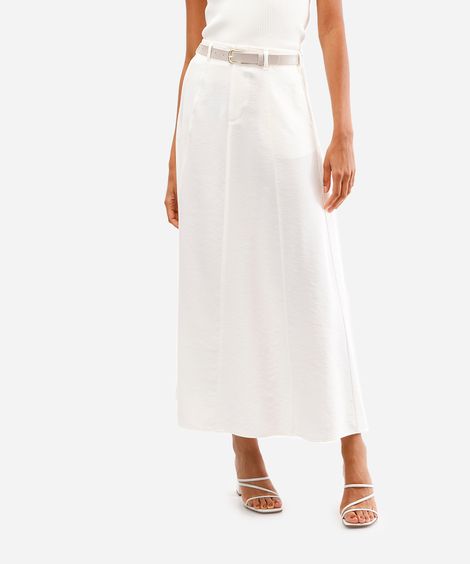 saia midi feminina com cinto off white