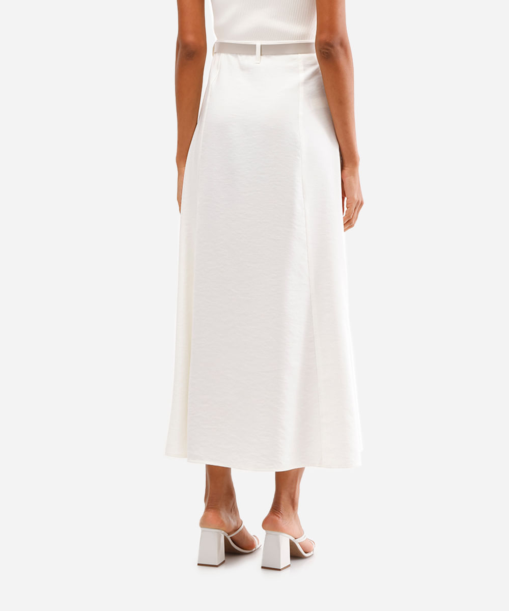 saia midi feminina com cinto off white