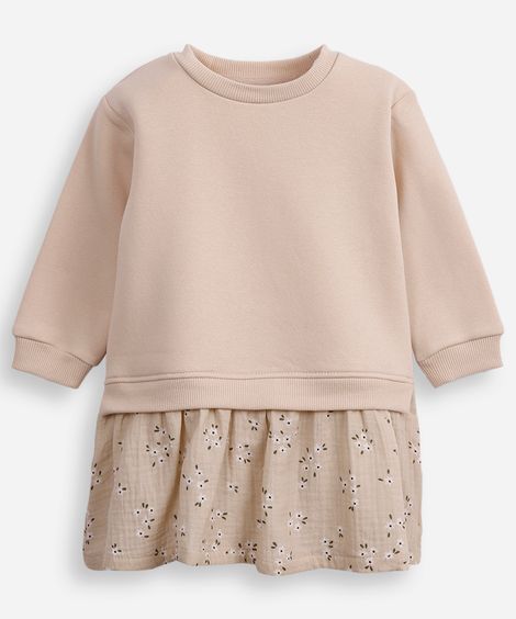 vestido de moletom infantil floral bege