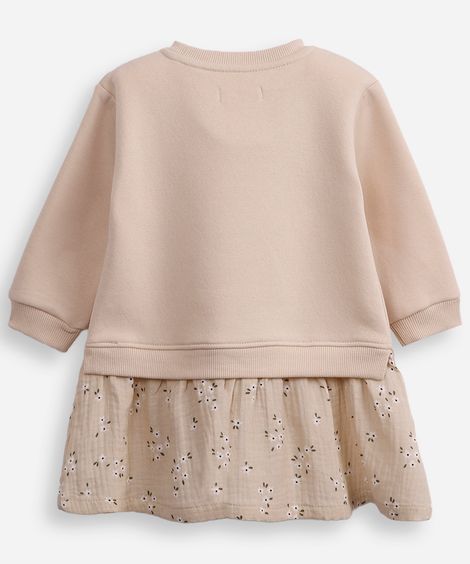 vestido de moletom infantil floral bege