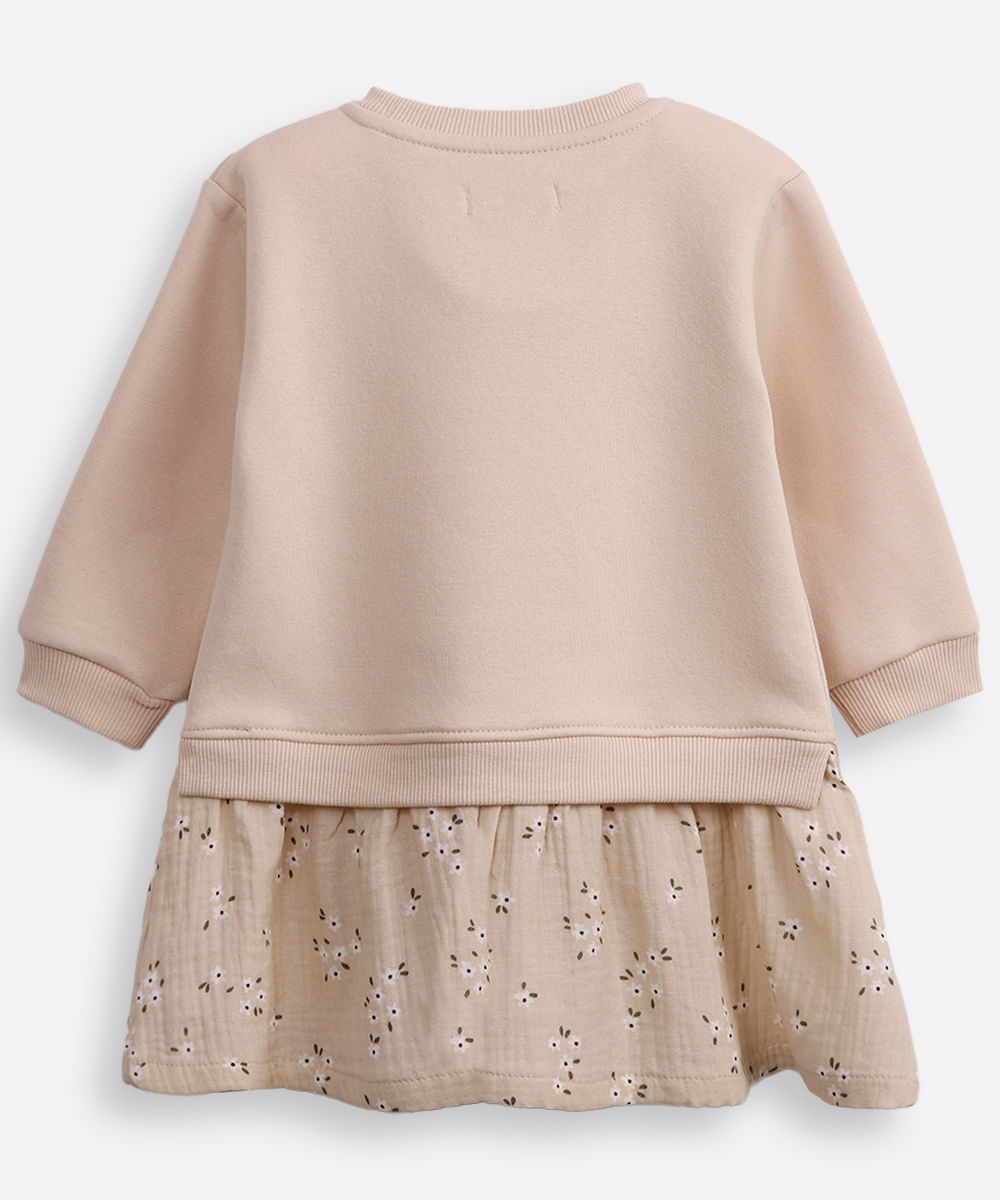 vestido de moletom infantil floral bege