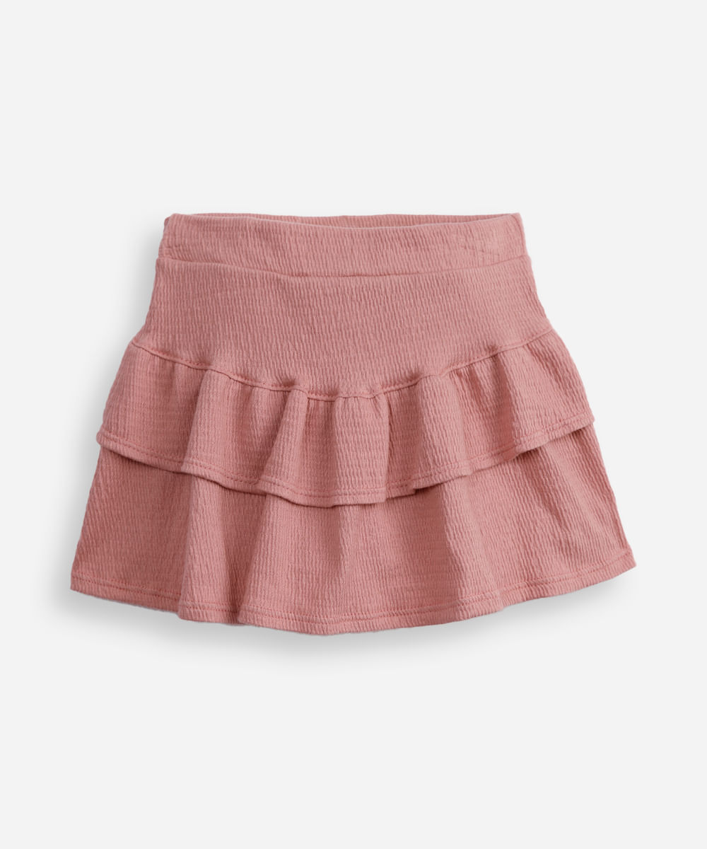 short saia curto infantil com babado rosa