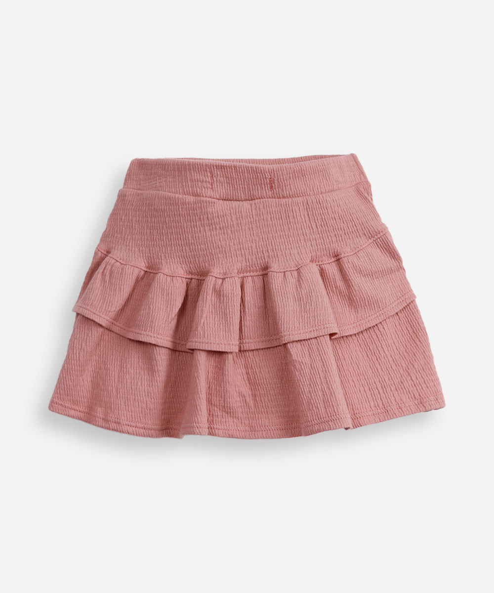 short saia curto infantil com babado rosa