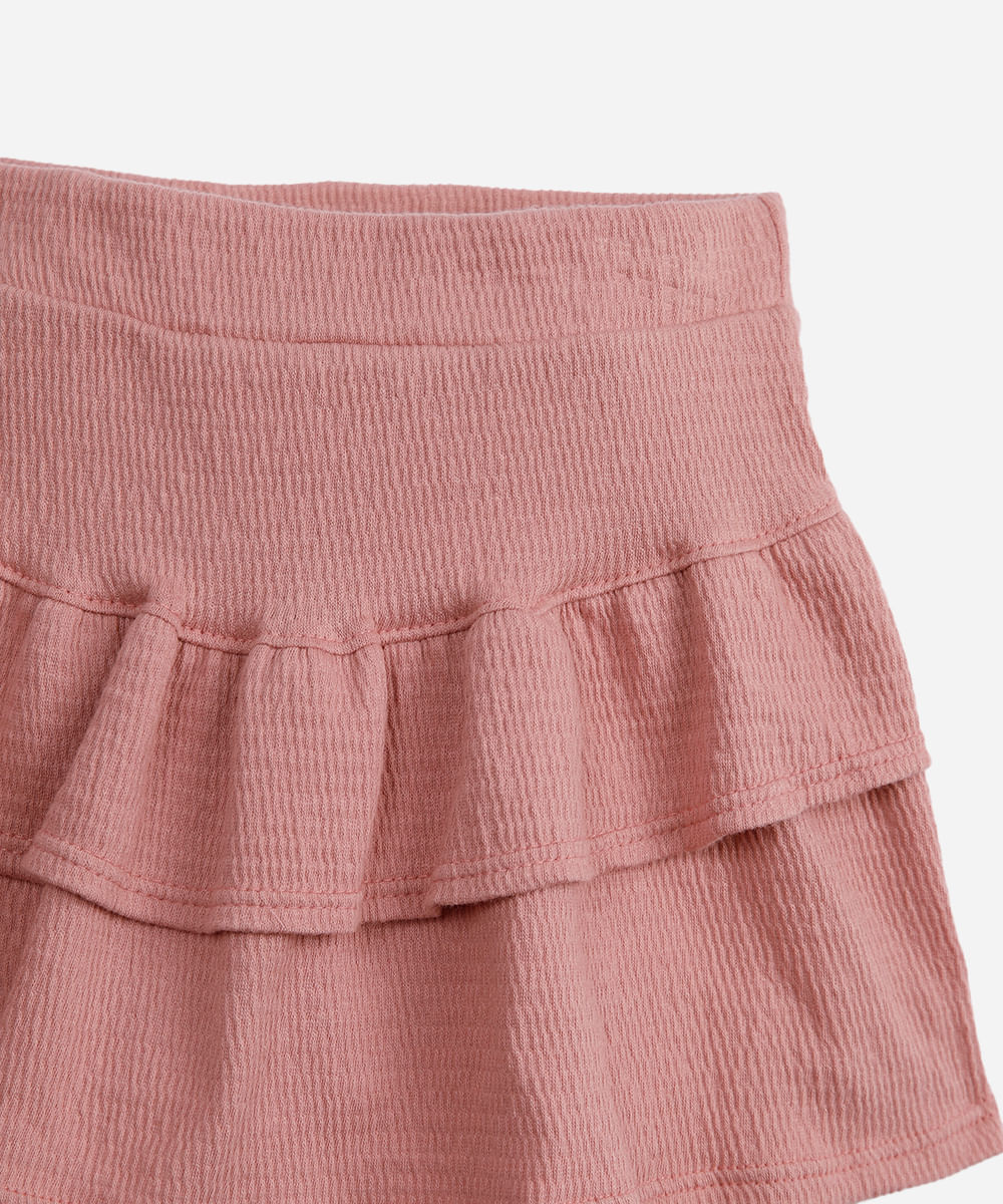 short saia curto infantil com babado rosa