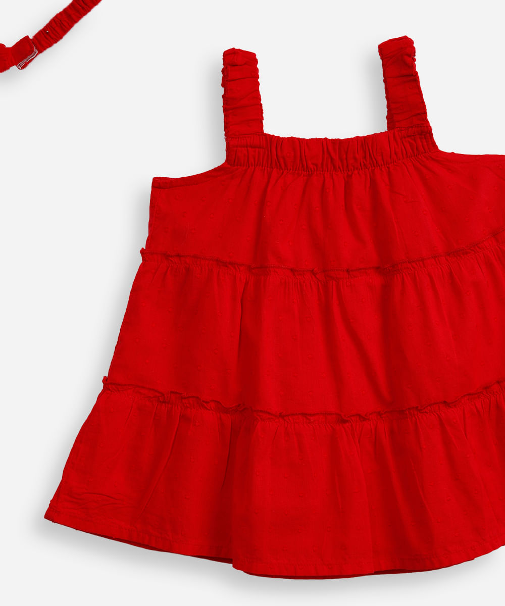 vestido de algodão infantil poá com tiara vermelho
