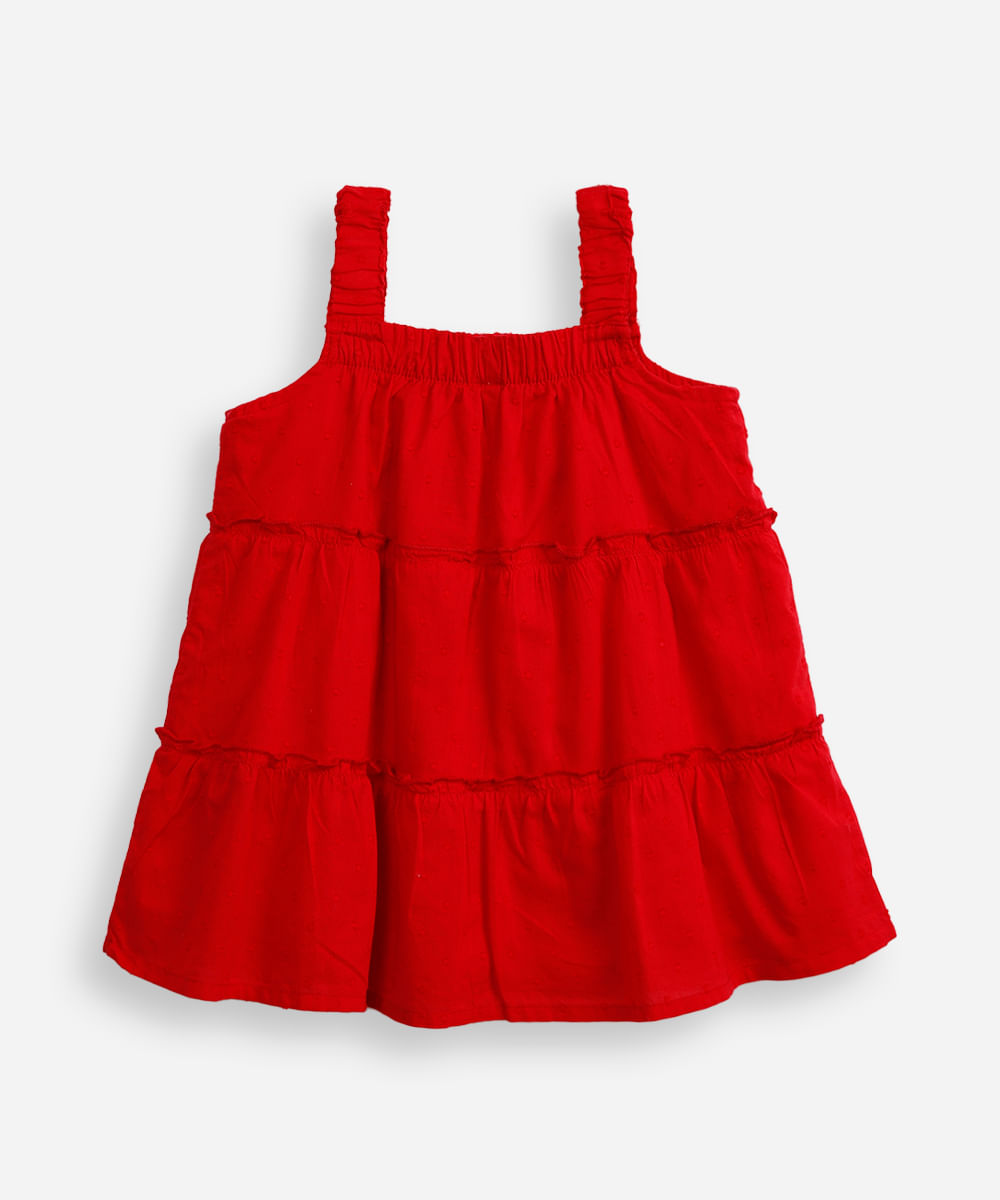 vestido de algodão infantil poá com tiara vermelho