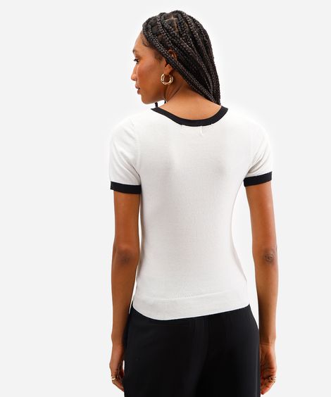 blusa feminina de tricot decote v off white